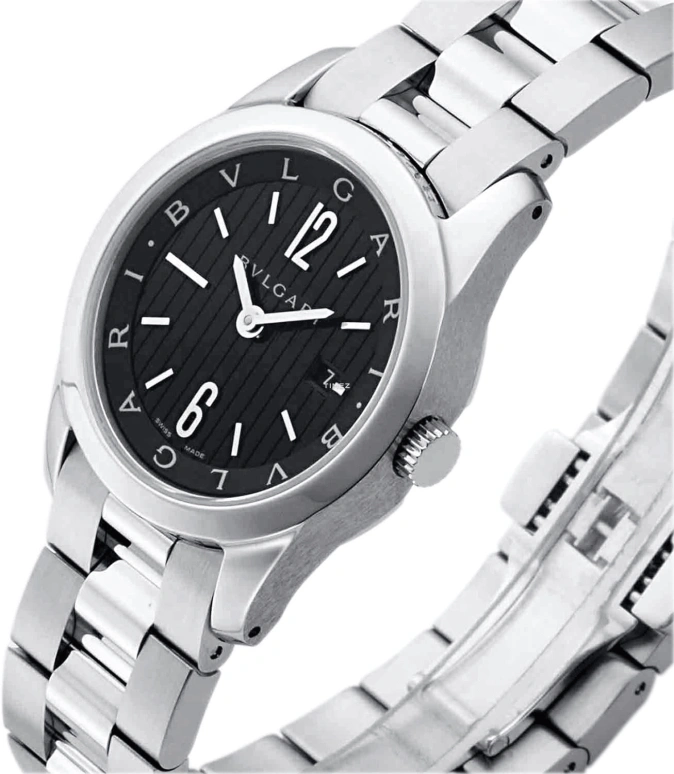 Bulgari,Solotempo 30mm,30mm,Stainless Steel,Black,Quartz,Day,Sapphire,Crystal Glass,ST30BSS