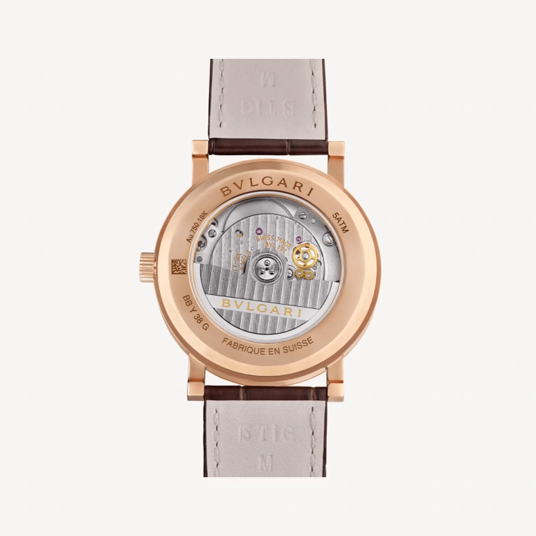 Bulgari,Bulgari Bulgari 38mm,38mm,Rose Gold,White,Automatic,Day,Sapphire,Crystal Glass,103968