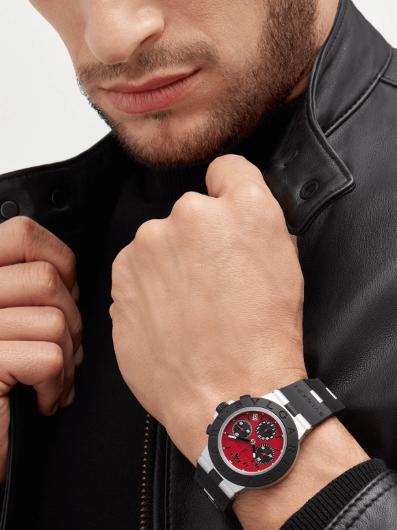 Bulgari,Other 40mm,40mm,Aluminium,Luminous,Black,Red,42hours,In-house Caliber,Sapphire,Crystal Glass,103701