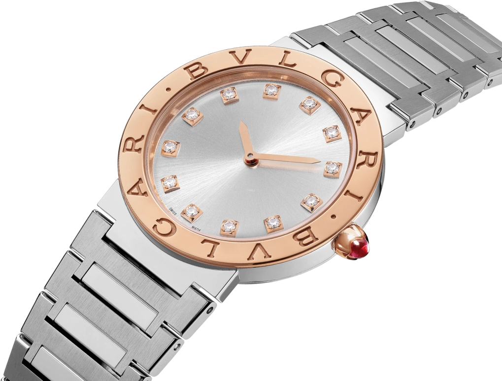 Bulgari,Bulgari Bulgari 33mm,33mm,Stainless Steel,Silver,Sapphire,Crystal Glass,Diamonds,103577