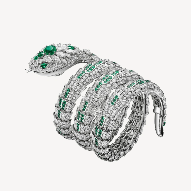 Bulgari,Serpenti 40mm,40mm,White Gold,White,Handwound,Silver White,Green,103785