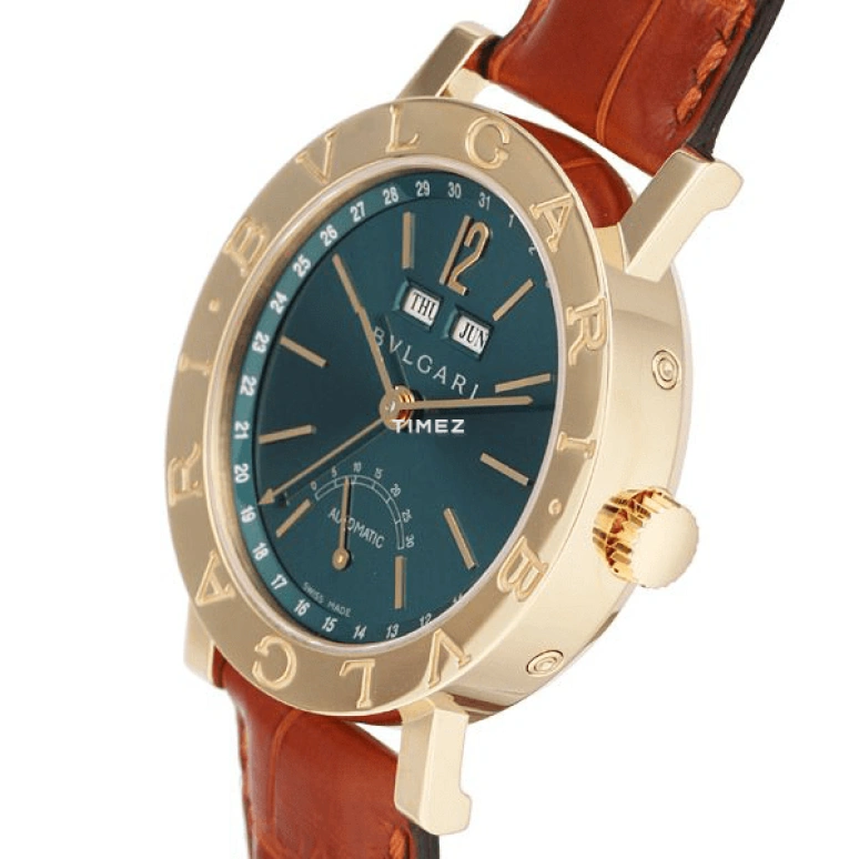 Bulgari,Bulgari Bulgari 38mm,38mm,Yellow Gold,Blue,Automatic,Month,Date,Day,Power Reserve Indicator,Sapphire,Crystal Glass,Round,BB38GLSR,BB38GLSR/C4