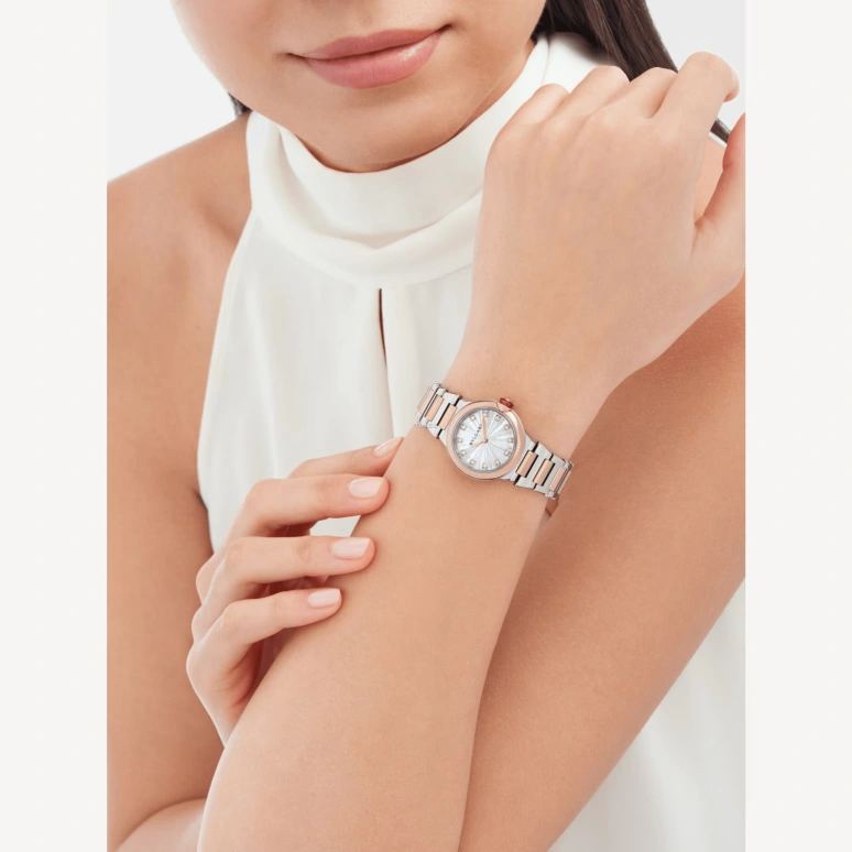 Bulgari,Lvcea 28mm,28mm,Stainless Steel,Rose Gold,Silver White,Quartz,Sapphire,Crystal Glass,Round,103878