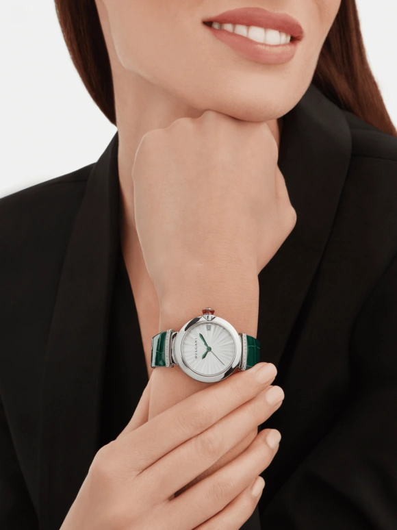 Bulgari,Lvcea 33mm,33mm,Stainless Steel,White,Sapphire,Crystal Glass,Mother of Pearl,103366