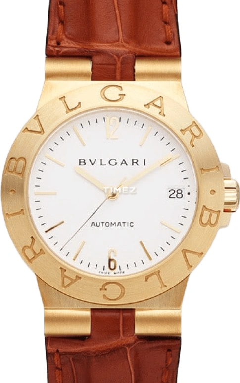 Bulgari,Diagono 35mm,35mm,Yellow Gold,White,Automatic,Day,Sapphire,Crystal Glass,LCV35WGLD