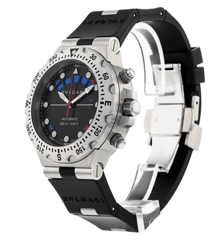 Bulgari,Diagono Professional 40mm,40mm,Stainless Steel,Black,Automatic,Chronograph,Day,Power Reserve Indicator,Flyback,Sapphire,Crystal Glass,Round,SD40BSV,SD40BSV/RE