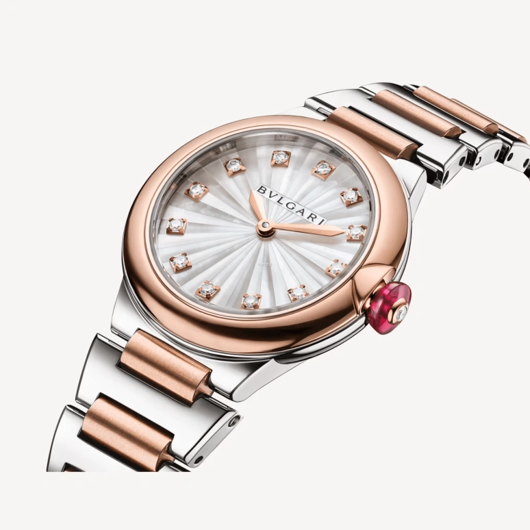Bulgari,Lvcea 28mm,28mm,Stainless Steel,Rose Gold,Silver White,Quartz,Sapphire,Crystal Glass,Round,103878