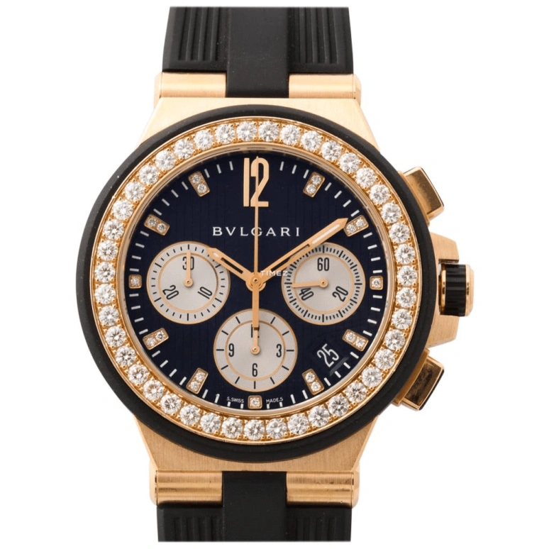 Bulgari,Other 40mm,40mm,Rose Gold,Black,Automatic,Chronograph,Day,101754