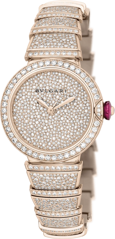 Bulgari,Lvcea 33mm,33mm,Rose Gold,Silver,Sapphire,Crystal Glass,Snow Setting,Setting,Diamonds,102617