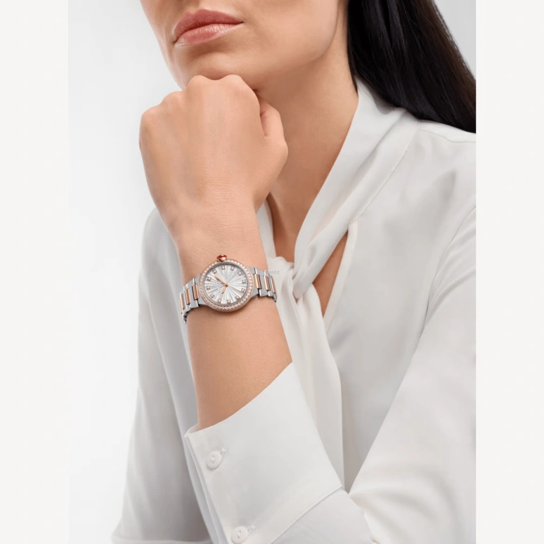 Bulgari,Lvcea 33mm,33mm,Stainless Steel,Rose Gold,Silver White,Automatic,Sapphire,Crystal Glass,Round,103825