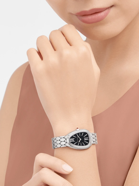 Bulgari,Serpenti 33mm,33mm,Stainless Steel,Black,Sapphire,Crystal Glass,103449