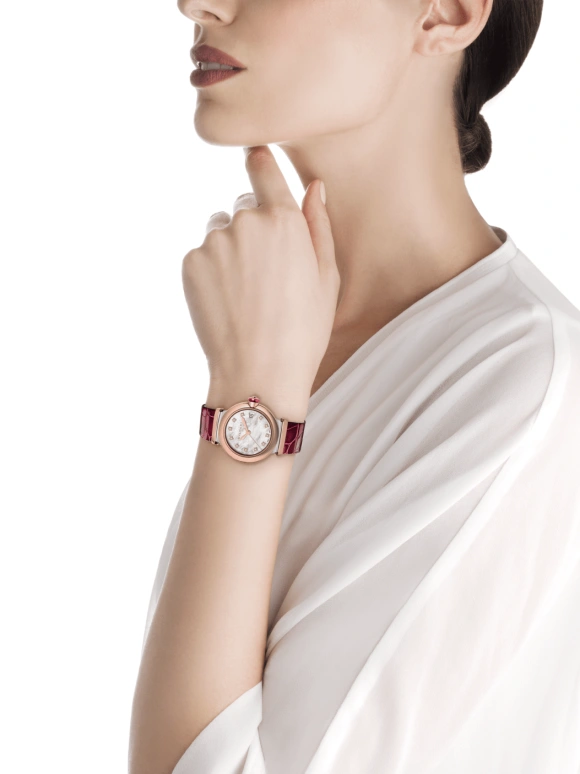 Bulgari,Lvcea 33mm,33mm,Stainless Steel,Rose Gold,Silver White,Sapphire,Crystal Glass,Rose Gold,102639