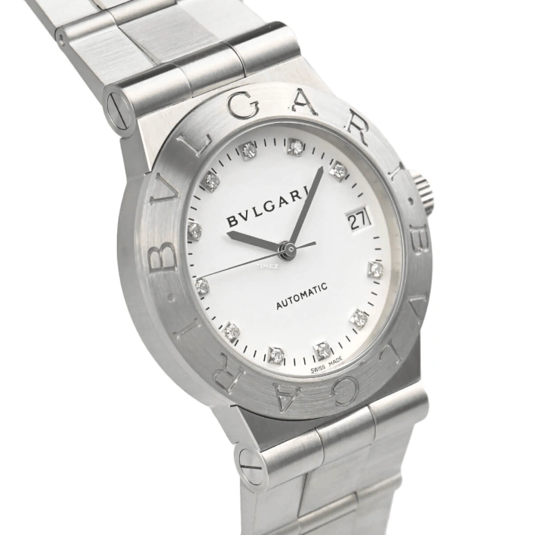 Bulgari,Diagono 35mm,35mm,Stainless Steel,White,Automatic,Day,Sapphire,Crystal Glass,LCV35WSSD,LCV35WSSD/11