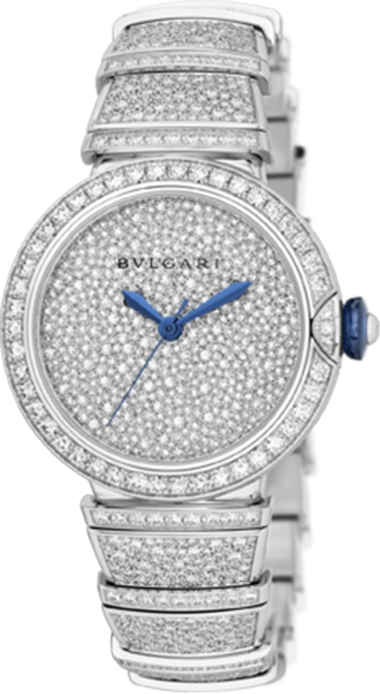 Bulgari,Lvcea 33mm,33mm,White Gold,Silver,Sapphire,Crystal Glass,Snow Setting,Setting,Diamonds,102365