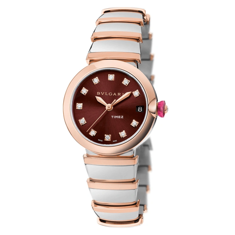 Bulgari,Lvcea 33mm,33mm,Stainless Steel,Rose Gold,Coffee,Brown,Automatic,Day,42hours,102689