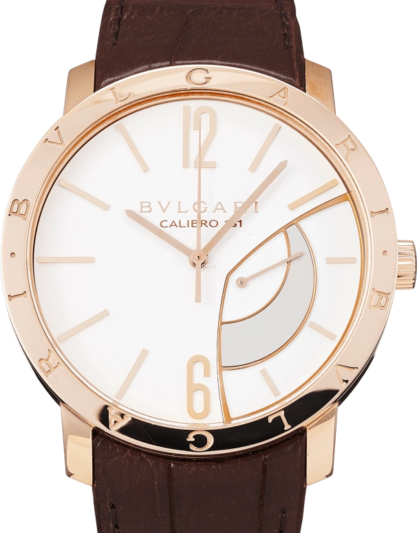 Bulgari,Other 43mm,43mm,Rose Gold,White,Handwound,Power Reserve Indicator,Sapphire,101871