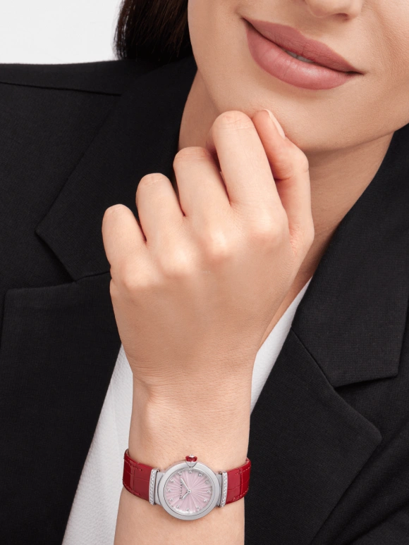 Bulgari,Lvcea 28mm,28mm,Stainless Steel,Pink,Sapphire,Crystal Glass,Setting,Diamonds,103619