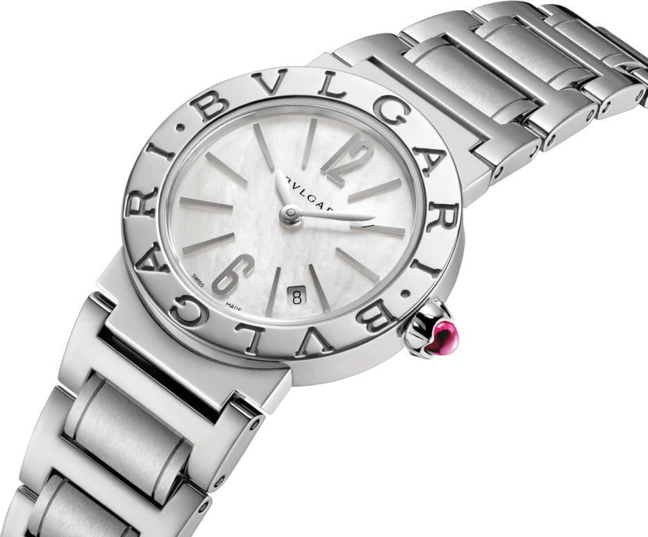 Bulgari,Bulgari Bulgari 26mm,26mm,Stainless Steel,White,Quartz,In-house Caliber,Sapphire,Crystal Glass,101885
