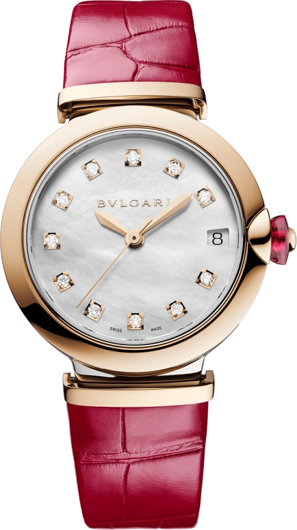 Bulgari,Lvcea 33mm,33mm,Stainless Steel,Rose Gold,Silver White,Sapphire,Crystal Glass,Rose Gold,102997