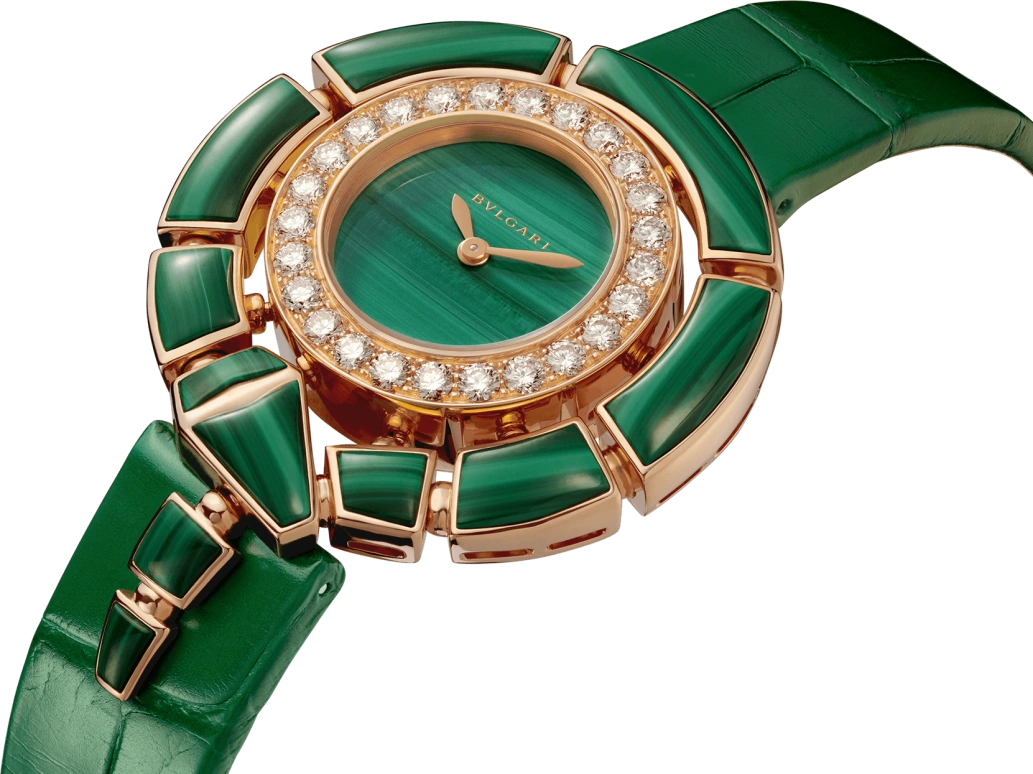 Bulgari,Serpenti 37mm,37mm,Rose Gold,Green,Sapphire,Crystal Glass,Setting,Malachite,102871