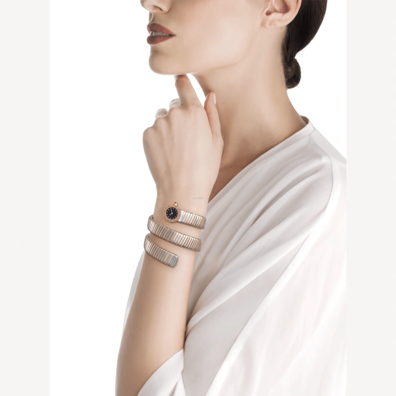 Bulgari,Bulgari Bulgari 19mm,19mm,Stainless Steel,Rose Gold,Black,Quartz,Sapphire,Crystal Glass,Round,103687