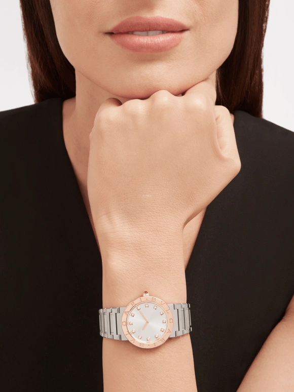 Bulgari,Bulgari Bulgari 33mm,33mm,Stainless Steel,Silver,Sapphire,Crystal Glass,Diamonds,103577