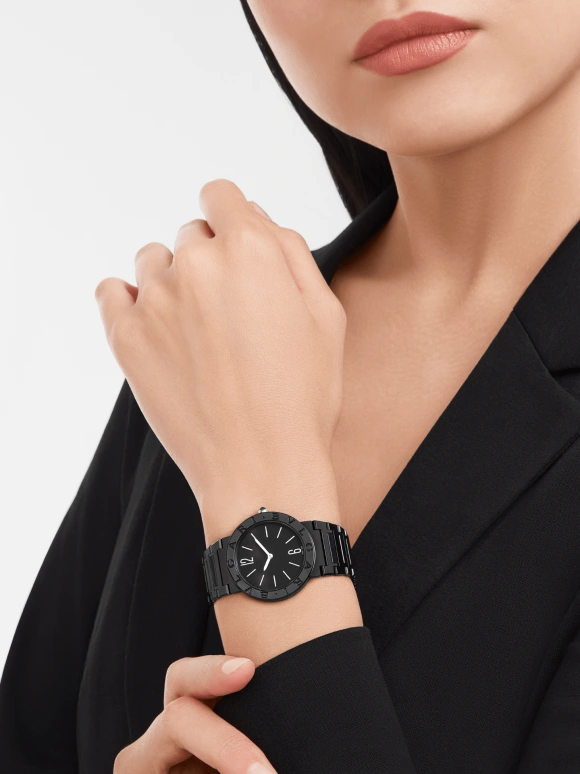 Bulgari,Bulgari Bulgari 33mm,33mm,Stainless Steel,Black,In-house Caliber,Sapphire,Crystal Glass,103557