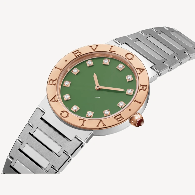 Bulgari,Bulgari Bulgari 33mm,33mm,Stainless Steel,Green,Quartz,Sapphire,Crystal Glass,Round,103915