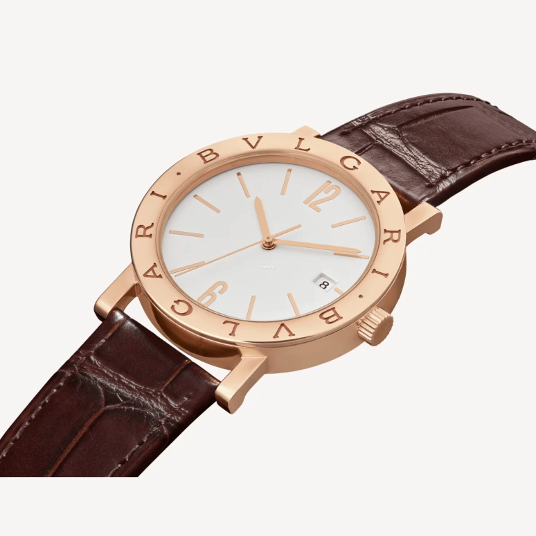 Bulgari,Bulgari Bulgari 38mm,38mm,Rose Gold,White,Automatic,Day,Sapphire,Crystal Glass,103968