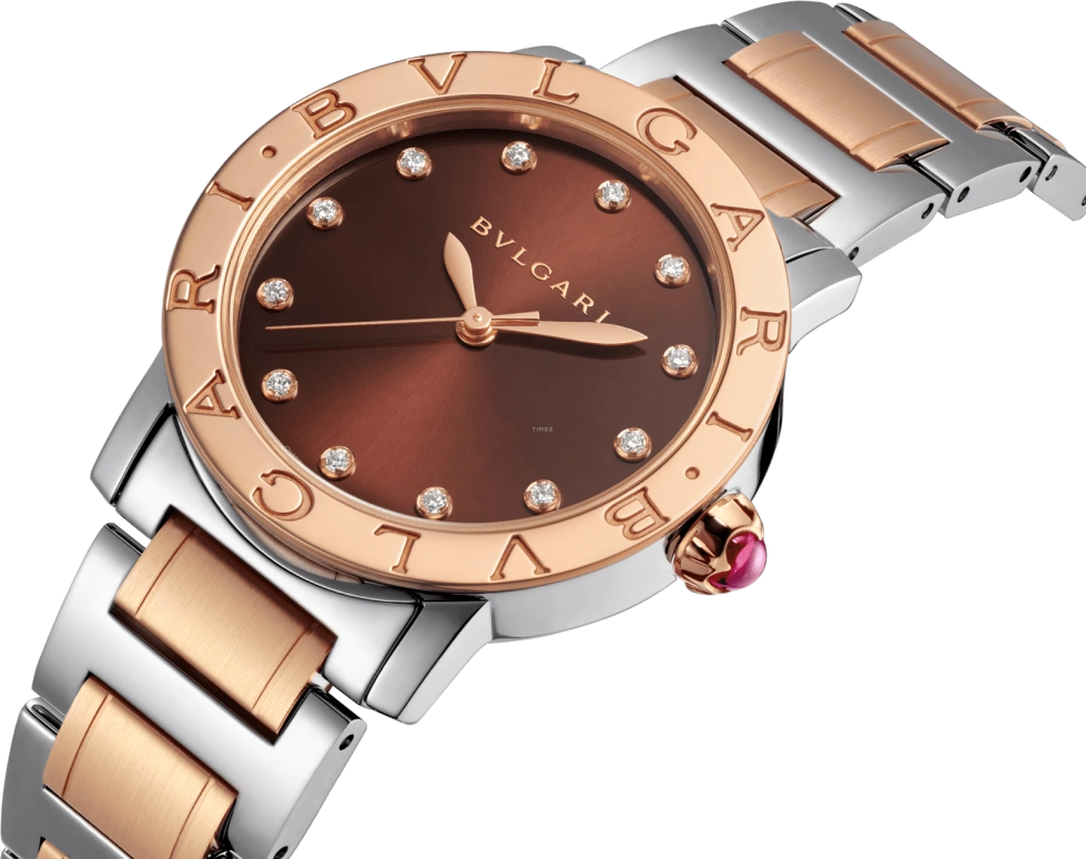 Bulgari,Bulgari Bulgari 33mm,33mm,Stainless Steel,Rose Gold,Coffee,Brown,Automatic,42hours,In-house Caliber,102157