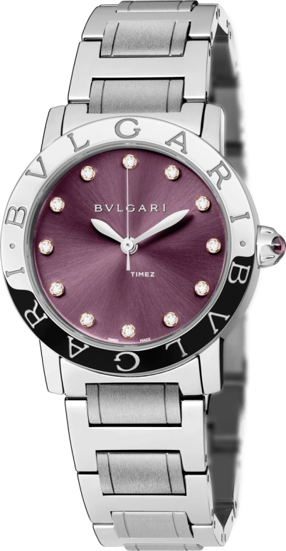 Bulgari,Bulgari Bulgari 33mm,33mm,Stainless Steel,Purple,Sapphire,Crystal Glass,Diamonds,102607