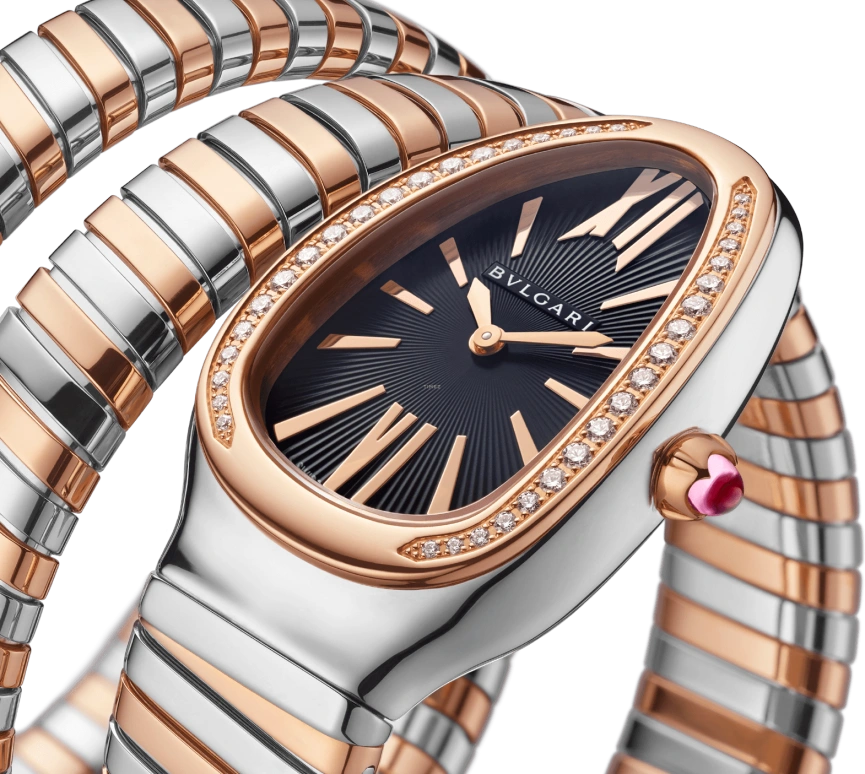 Bulgari,Serpenti 35mm,35mm,Pink Gold,Stainless Steel,Black,Quartz,26280hours,In-house Caliber,102099