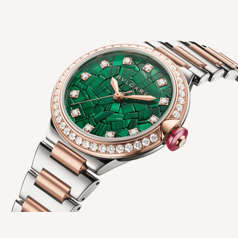 Bulgari,Lvcea 33mm,33mm,Stainless Steel,Rose Gold,Green,Automatic,Sapphire,Crystal Glass,Round,103731
