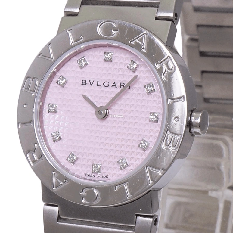 Bulgari,Bulgari Bulgari 26mm,26mm,Stainless Steel,Pink,Quartz,Sapphire,Crystal Glass,Round,BB26C2SS,BB26C2SS/12JA