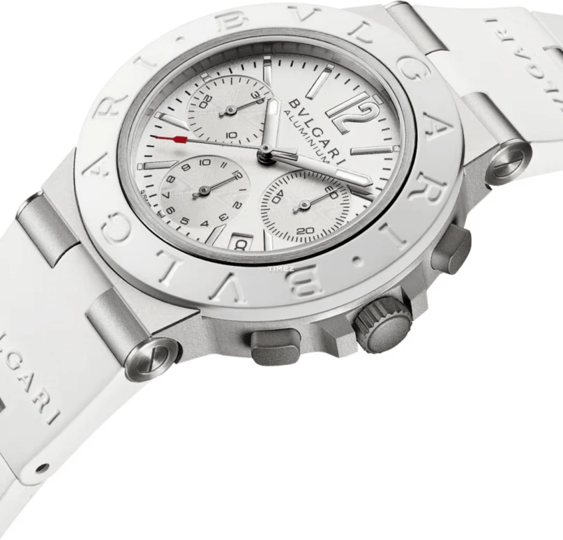 Bulgari,Aluminium 40mm,40mm,Rubber,Aluminium Titane,White,Automatic,Chronograph,Day,104235