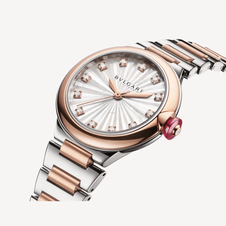 Bulgari,Lvcea 33mm,33mm,Stainless Steel,Rose Gold,Silver White,Automatic,Sapphire,Crystal Glass,Round,103730