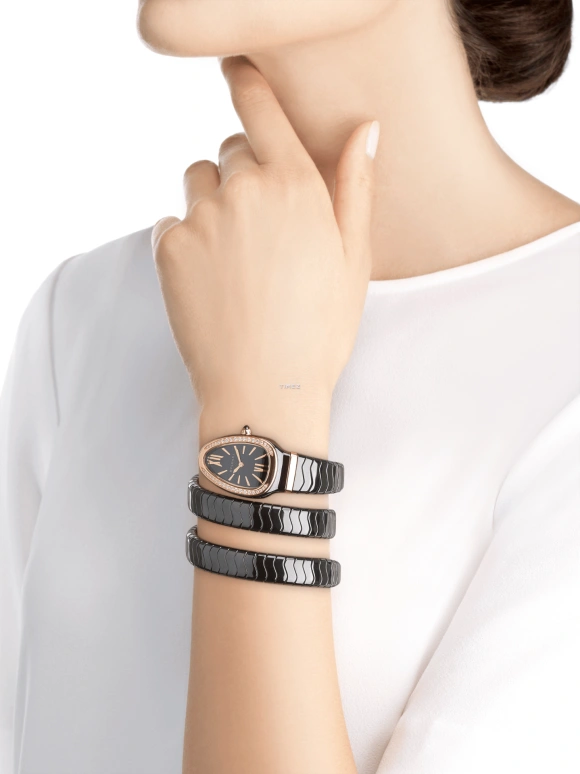 Bulgari,Serpenti 35mm,35mm,Rose Gold,Ceramic,Black,Quartz,Other,Black,Rose Gold,102885