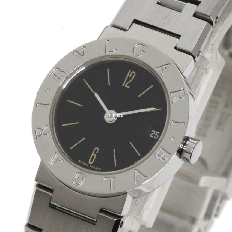 Bulgari,Bulgari Bulgari 23mm,23mm,Stainless Steel,Black,Quartz,Day,Sapphire,Crystal Glass,BB23SSD