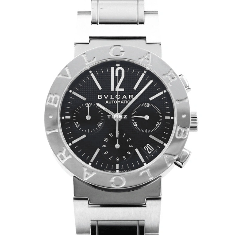 Bulgari,Other 38mm,38mm,Stainless Steel,Black,Automatic,Chronograph,Day,101377