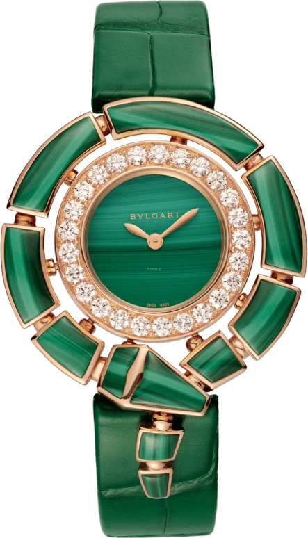 Bulgari,Serpenti 37mm,37mm,Rose Gold,Green,Sapphire,Crystal Glass,Setting,Malachite,102871