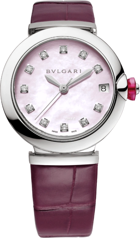 Bulgari,Lvcea 33mm,33mm,Stainless Steel,Pink Red,Red,Pink,Sapphire,Crystal Glass,Round,102609