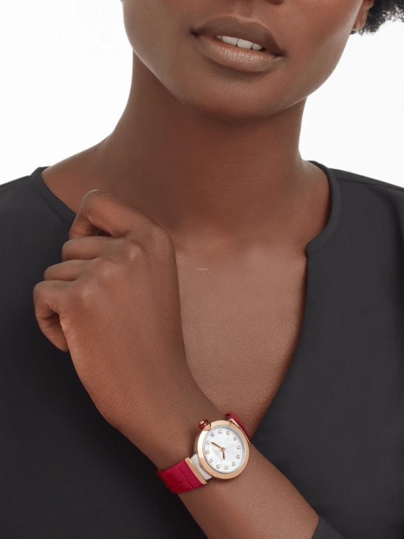 Bulgari,Lvcea 33mm,33mm,Stainless Steel,Rose Gold,Silver White,Sapphire,Crystal Glass,Rose Gold,102997