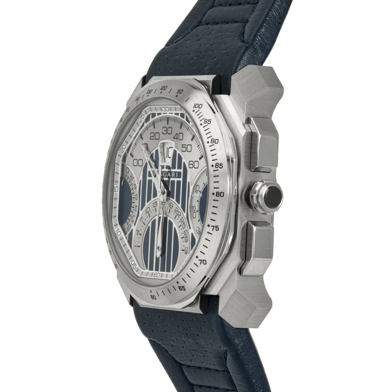 Bulgari,Octo 44.50x50.50mm,44.50x50.50mm,Stainless Steel,Blue,Automatic,Chronograph,Day,Jumping Hours,Flyback,38hours,In-house Caliber,101989