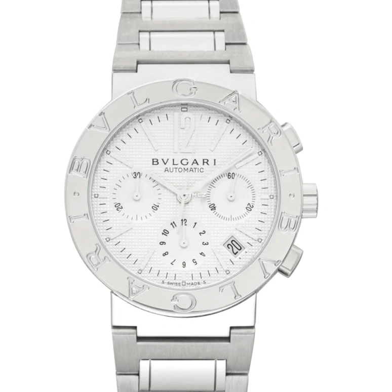 Bulgari,Other 38mm,38mm,Stainless Steel,White,Automatic,Chronograph,Day,101376