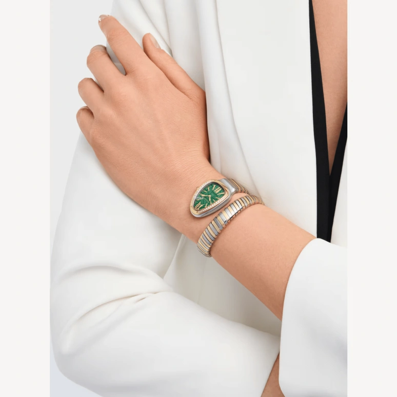 Bulgari,Serpenti 35mm,35mm,Stainless Steel,Yellow Gold,Green,Quartz,Sapphire,Crystal Glass,Other,104002