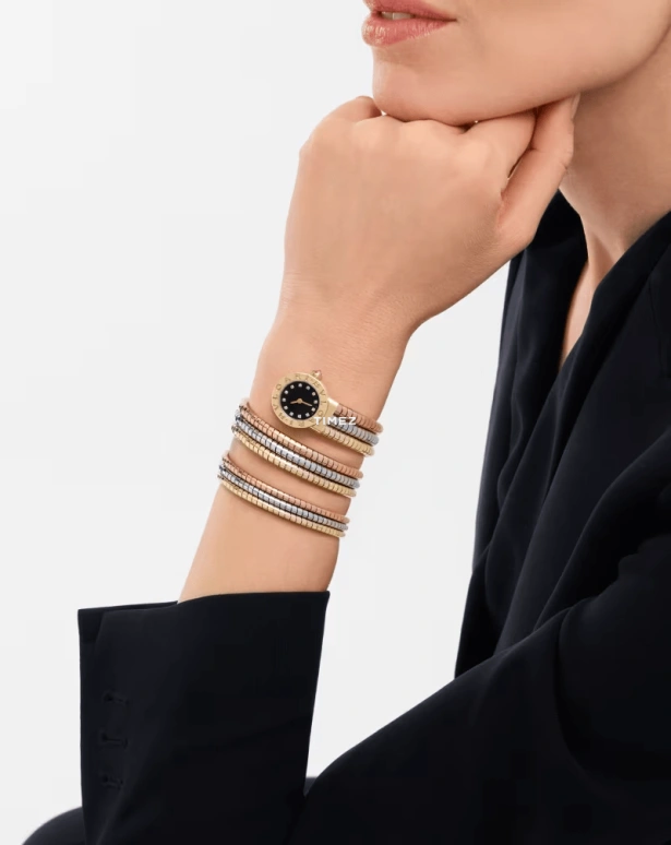 Bulgari,Bulgari Bulgari 21mm,21mm,Yellow Gold,Black,Quartz,Sapphire,Crystal Glass,Round,103776
