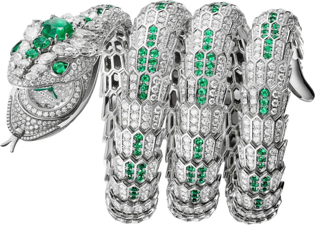 Bulgari,Serpenti 40mm,40mm,White Gold,White,Handwound,Silver White,Green,103785