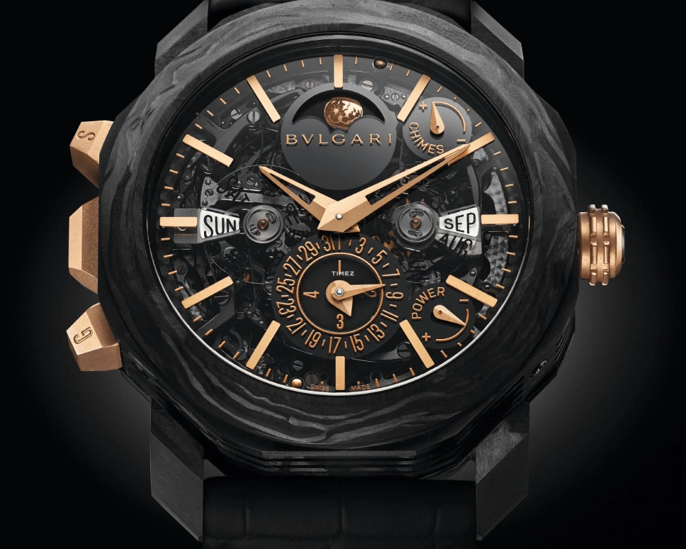 Bulgari,Octo 44mm,44mm,Carbon,Rose,Automatic,Moonphase,Perpetual Calendar,Month,Date,In-house Caliber,Sapphire,Crystal Glass,103195