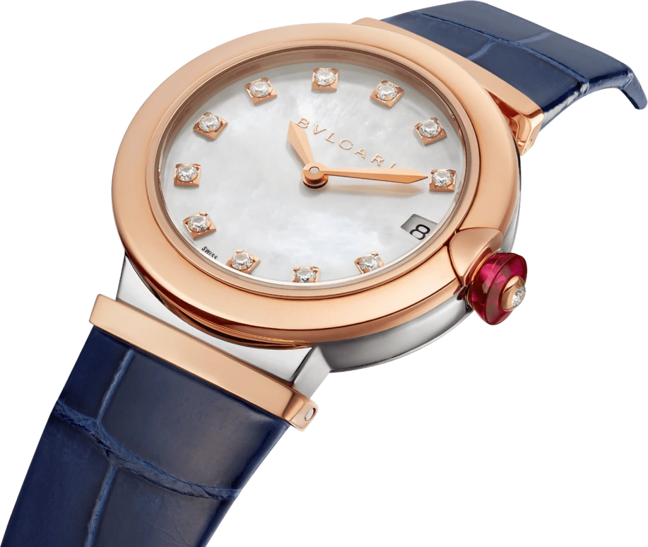 Bulgari,Lvcea 33mm,33mm,Stainless Steel,Rose Gold,White,Sapphire,Crystal Glass,Rose Gold,102638
