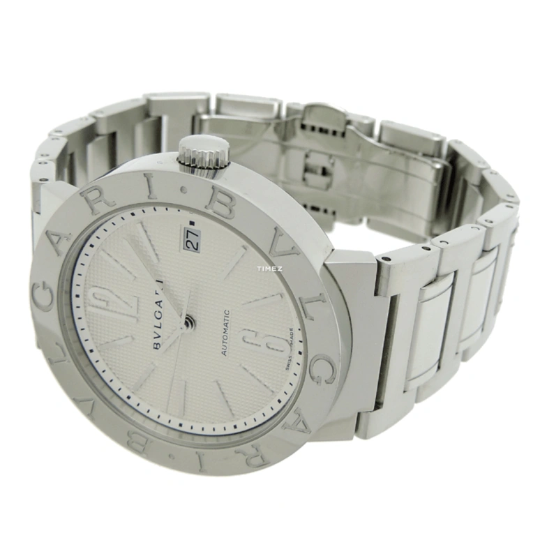 Bulgari,Bulgari Bulgari 38mm,38mm,Stainless Steel,White,Automatic,Day,Sapphire,Crystal Glass,BB38WSSDAUTO,BB38WSSDAUTO/N
